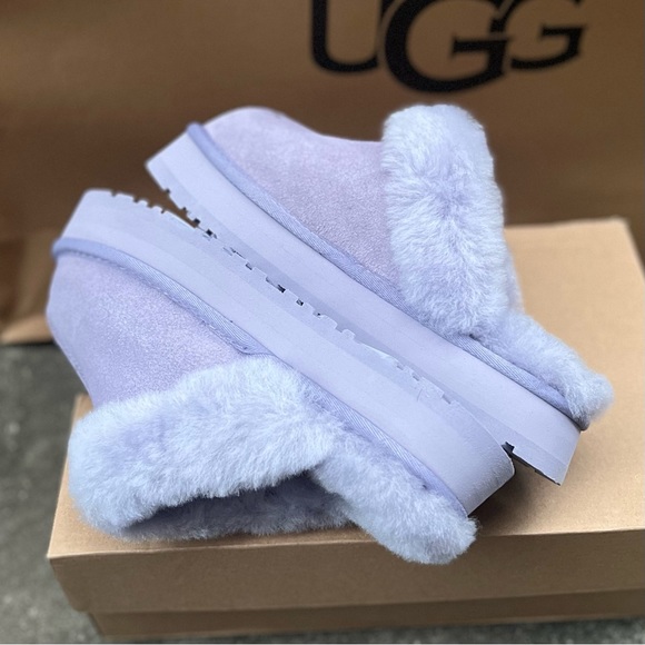 UGG Disquette Platform Sheepskin Suede Fur Lilac Lavender Slip On Shoe Sz 8 NEW - Picture 8 of 16